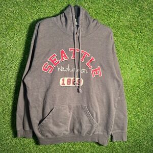 Point Sportswear Seattle Washington 1869 Hoodie Gray Mens Large Graphic Pullover